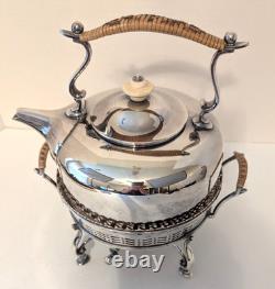 Antique English Barker Ellis Silver Plate Tea Kettle Pot Stand Warmer w Burner