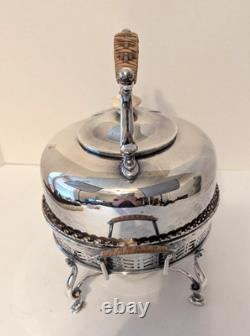 Antique English Barker Ellis Silver Plate Tea Kettle Pot Stand Warmer w Burner