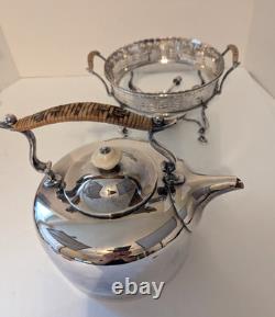 Antique English Barker Ellis Silver Plate Tea Kettle Pot Stand Warmer w Burner