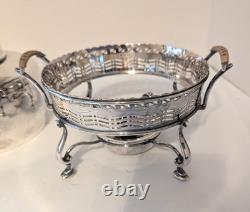 Antique English Barker Ellis Silver Plate Tea Kettle Pot Stand Warmer w Burner