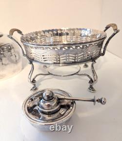 Antique English Barker Ellis Silver Plate Tea Kettle Pot Stand Warmer w Burner