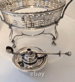 Antique English Barker Ellis Silver Plate Tea Kettle Pot Stand Warmer w Burner