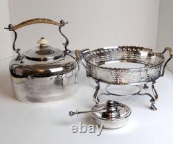 Antique English Barker Ellis Silver Plate Tea Kettle Pot Stand Warmer w Burner