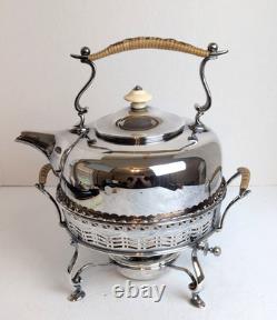 Antique English Barker Ellis Silver Plate Tea Kettle Pot Stand Warmer w Burner