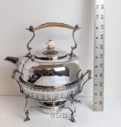 Antique English Barker Ellis Silver Plate Tea Kettle Pot Stand Warmer w Burner