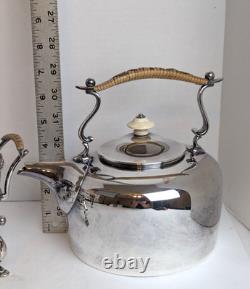 Antique English Barker Ellis Silver Plate Tea Kettle Pot Stand Warmer w Burner