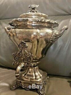 Antique English Copper Silverplated Heavy Engraved Samovar Coffee Tea Water Urn