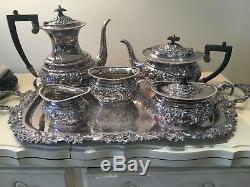 Antique English Sheffield Silver Plate 5 piece Coffee & Tea Service