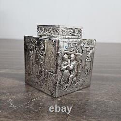 Antique English Silver Plate Diamond Form Chased Tea Caddy Etched Decorative