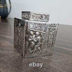 Antique English Silver Plate Diamond Form Chased Tea Caddy Etched Decorative