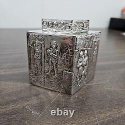 Antique English Silver Plate Diamond Form Chased Tea Caddy Etched Decorative