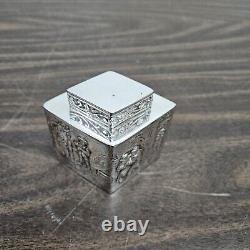 Antique English Silver Plate Diamond Form Chased Tea Caddy Etched Decorative