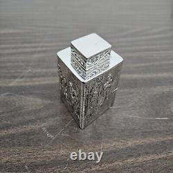 Antique English Silver Plate Diamond Form Chased Tea Caddy Etched Decorative