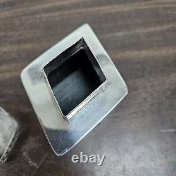 Antique English Silver Plate Diamond Form Chased Tea Caddy Etched Decorative