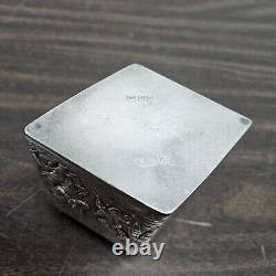 Antique English Silver Plate Diamond Form Chased Tea Caddy Etched Decorative