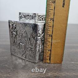 Antique English Silver Plate Diamond Form Chased Tea Caddy Etched Decorative