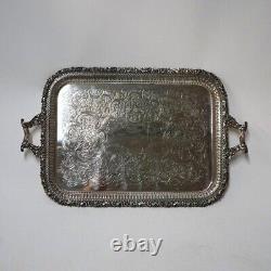 Antique English Silver Plate Four Piece Tea Set with Tray 19th C
