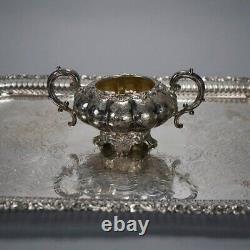 Antique English Silver Plate Four Piece Tea Set with Tray 19th C