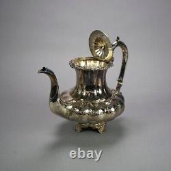 Antique English Silver Plate Four Piece Tea Set with Tray 19th C