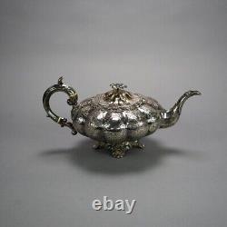 Antique English Silver Plate Four Piece Tea Set with Tray 19th C