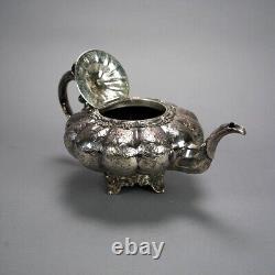 Antique English Silver Plate Four Piece Tea Set with Tray 19th C