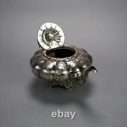 Antique English Silver Plate Four Piece Tea Set with Tray 19th C