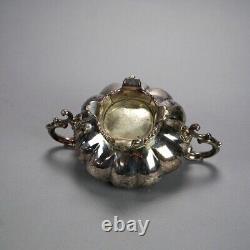 Antique English Silver Plate Four Piece Tea Set with Tray 19th C