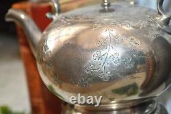 Antique English Silver Plate Spirit Tea Kettle on Stand Tilting