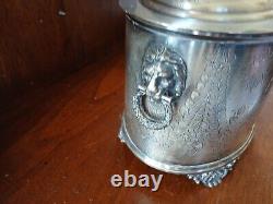 Antique English Silver Plate Tea Caddy Tobacco Jar by Barker Ellis Late 1800's
