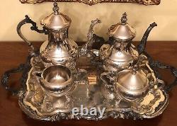 Antique F. B. Rogers 2377 Lady Margaret 5 Piece Silver Plate Tea Set