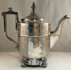 Antique Fine Victorian Engraved Silverplate Plated Tea Pot Teapot Reed & Barton