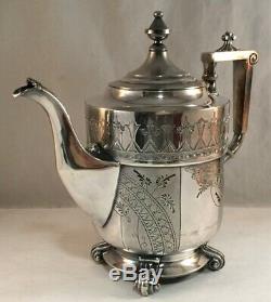 Antique Fine Victorian Engraved Silverplate Plated Tea Pot Teapot Reed & Barton