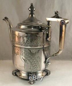 Antique Fine Victorian Engraved Silverplate Plated Tea Pot Teapot Reed & Barton