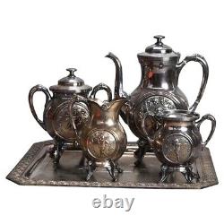 Antique Five Piece Bailey & Brainard Egyptian Revival Silver Plate Tea Set C1890