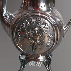 Antique Five Piece Bailey & Brainard Egyptian Revival Silver Plate Tea Set C1890