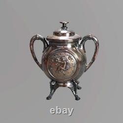 Antique Five Piece Bailey & Brainard Egyptian Revival Silver Plate Tea Set C1890