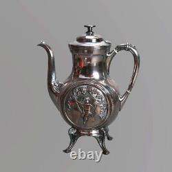 Antique Five Piece Bailey & Brainard Egyptian Revival Silver Plate Tea Set C1890