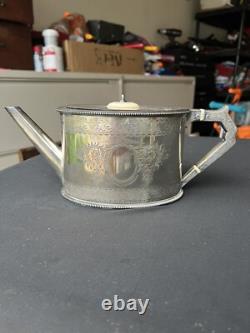 Antique Frederick Elkington Bone Handle Silver Plate Tea Pot c1890