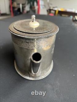 Antique Frederick Elkington Bone Handle Silver Plate Tea Pot c1890