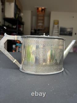 Antique Frederick Elkington Bone Handle Silver Plate Tea Pot c1890