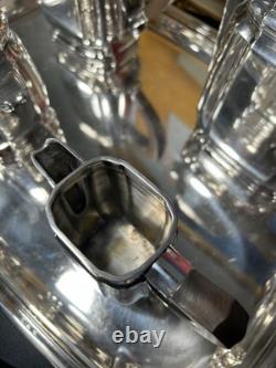 Antique French Art Deco Silver Plated Tea Set with Tray Complete 5 Pieces 1930s