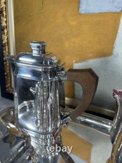Antique French Art Deco Silver Plated Tea Set with Tray Complete 5 Pieces 1930s