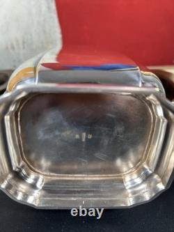 Antique French Art Deco Silver Plated Tea Set with Tray Complete 5 Pieces 1930s
