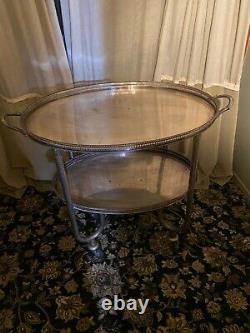 Antique French English Silver Plate Gallery Tray Tea Cart
