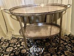 Antique French English Silver Plate Gallery Tray Tea Cart