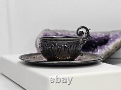 Antique French Silver Sterling Tea / Expresso Cup & Plate Heavy Tarnish