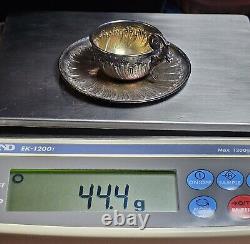 Antique French Silver Sterling Tea / Expresso Cup & Plate Heavy Tarnish