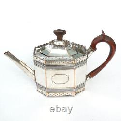 Antique GEORGIAN OLD SHEFFIELD PLATE Octagonal Tea Pot Crenellated Border c1795