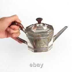 Antique GEORGIAN OLD SHEFFIELD PLATE Octagonal Tea Pot Crenellated Border c1795