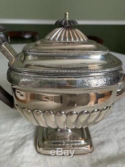 Antique Georgian 19c 18c Engraved Sheffield Silverplate on Copper Tea Coffee Pot